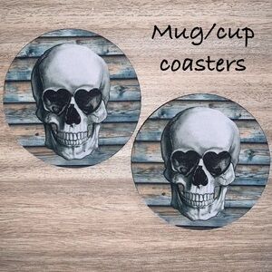 Skulls wood style mug/ cup coaster (2 pack) new